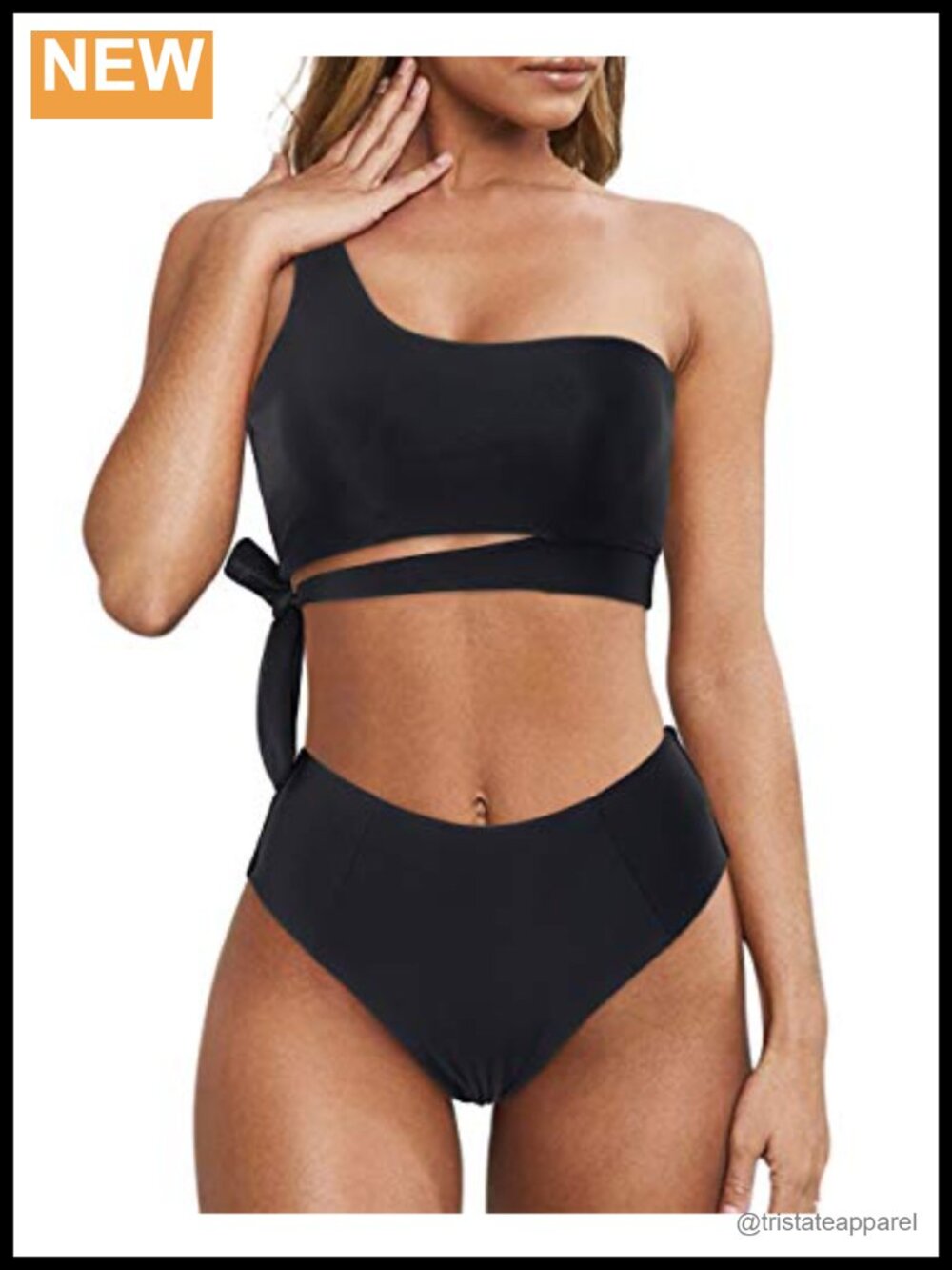 One Shoulder High Waisted Bikini Set Tie High Cut Two Piece Swimsuit